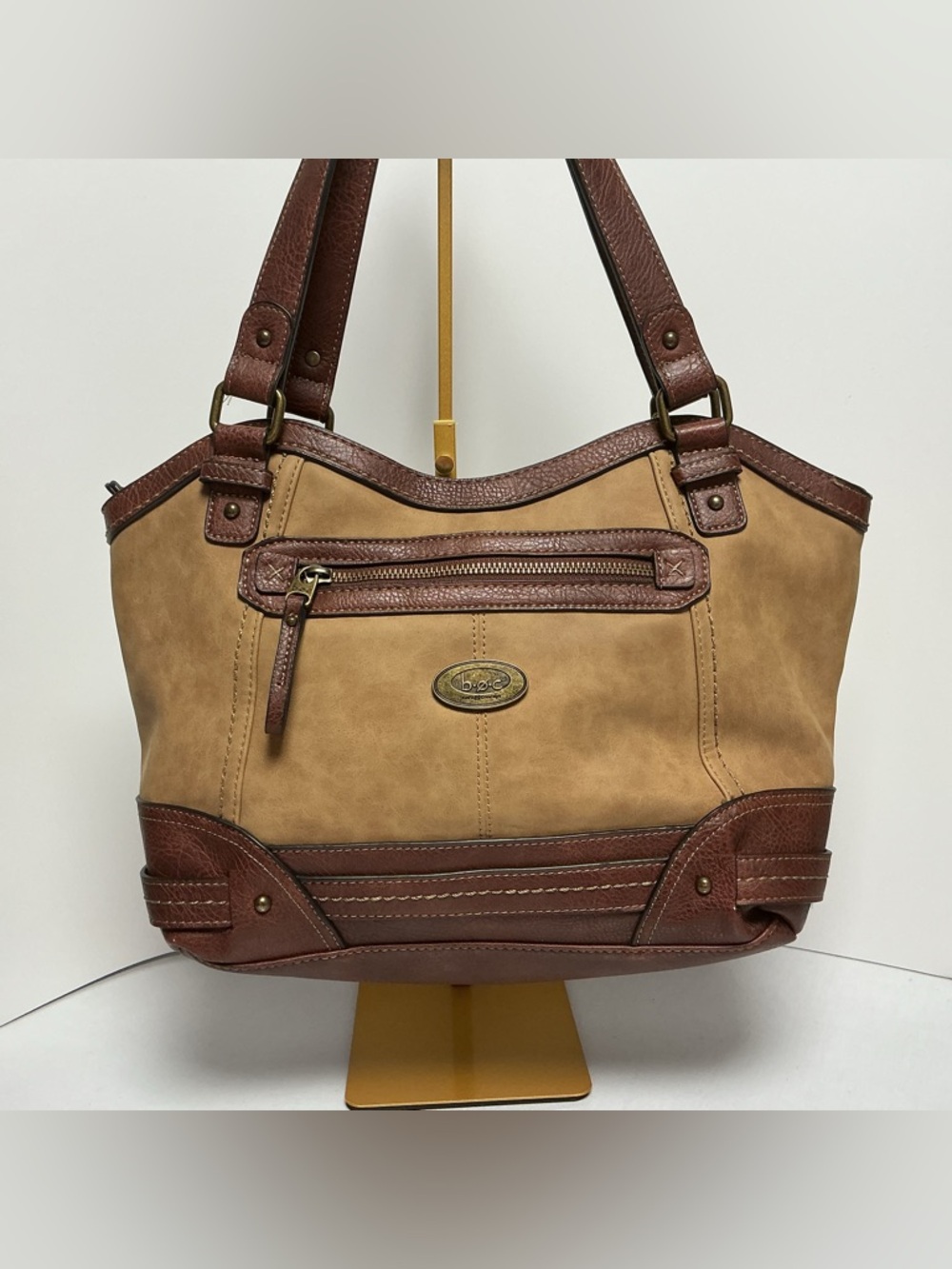 b.ø.c Born Concept Tan Brown Faux Leather Shoulder Tote Bag